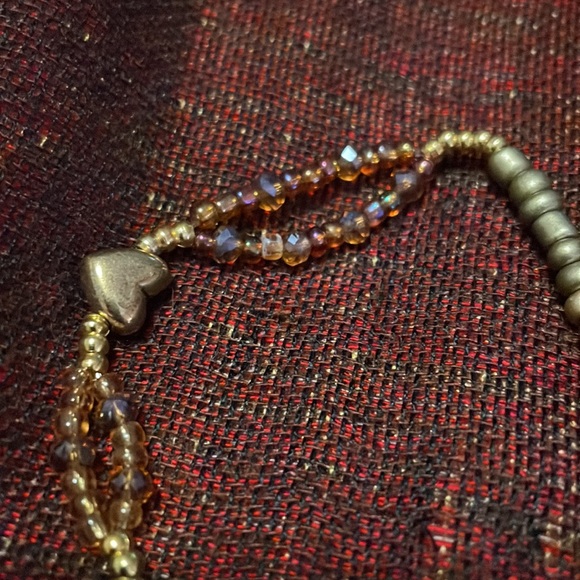 Mushroom & Gold Hearts Choker W Multifaceted Crystals & Glass & Goldtone Beads - Picture 4 of 7